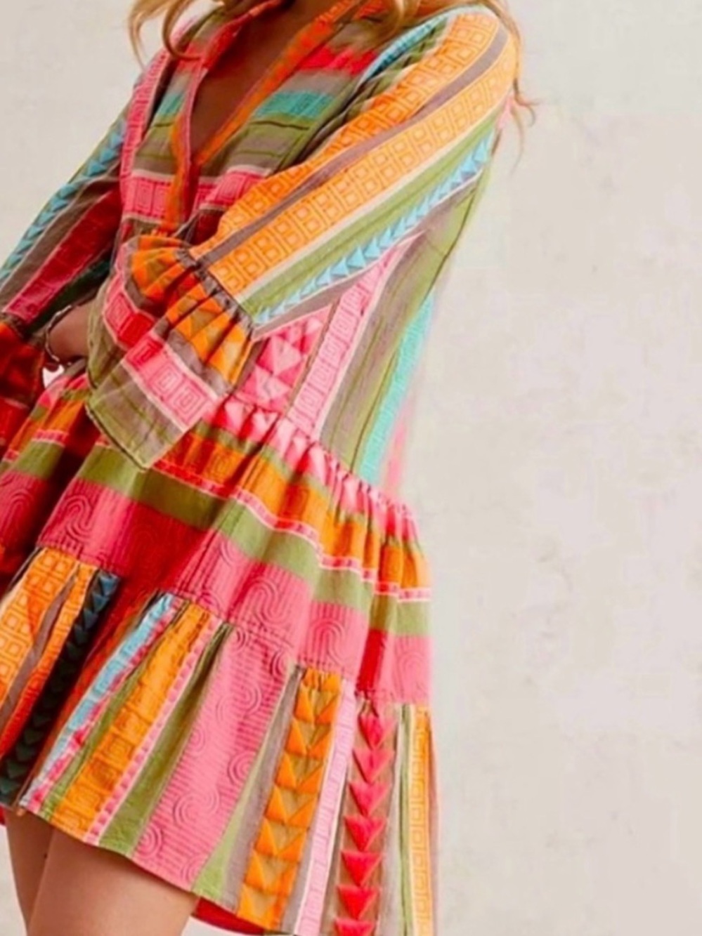 Girls Multicolor Striped Cotton Dress - Pink & Orange